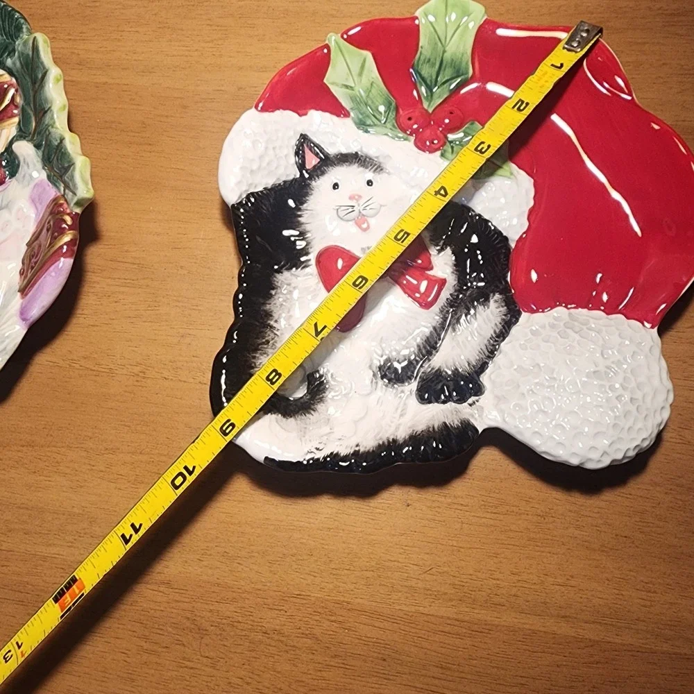 Vintage Fitz And Flyod Cat Christmas Plates Set Of 2